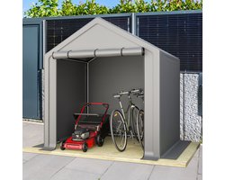 Pugsdrly Gereedschapsschuur 190(B)x170(D)x200(H)cm, fietsenstalling, gereedschapsschuur, garagetent, tuinhuisje, opslagtent, fietsenstalling, gereedschapstent, opslaggarage, donkergrijs