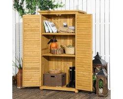 Pugsdrly Gereedschapsschuur met lamellendeuren 3 planken weerbestendig 87 cm x 46,5 cm x 160 cm dennenhout bruin