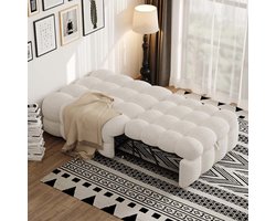 Pugsdrly Gestoffeerd bed, 2-in-1 poef, uitschuifbare slaapbank, eenpersoonsbed, zacht bed, Teddy-stof, beige