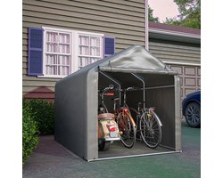 Pugsdrly Grijze fietsenstalling / tuinhuisje 160x220x165 cm met roldeur - waterdicht PE-materiaal