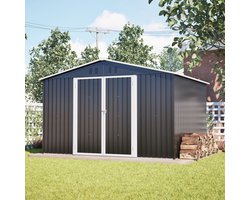 Pugsdrly - Groot tuinhuis - XXXL tuinhuis - Van metaal - Afmetingen: 300（B）x252(D)x191(H) cm - Met zadeldak - Tuinschuur - Opslagruimte - In antraciet