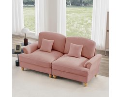 Pugsdrly Grote, elegante 2-zitsbank in moderne middeleeuwse stijl, met uitlopende armleuningen, afneembare volant en houten poten – Comfortabele chenille stof, ideaal voor de woonkamer, roze