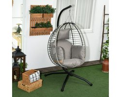 Pugsdrly Hangstoel, zit- en rugkussens, opvouwbare zitting, bekerhouder, metalen frame, grijs