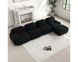 Pugsdrly Hoekbank met 4 zitplaatsen met zeer elastische 32D-vulling, antislip, met chaise longue, extra brede armleuningen, vrij te combineren, zonder montage, voor kantoor, woonkamer en thuisbioscoop, zwart