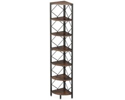 Pugsdrly Hoekrek met 7 niveaus, extra hoog hoekrek van 200 cm, smalle industriële rek voor kleine ruimtes, hoekrek van hout, opbergrek voor woonkamer, keuken, thuiskantoor