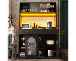 Pugsdrly - Hoge LED Vitrinekast met Variabele Lichtkleur - Met 2 Lades en Verstelbare Legborden - Buffetkast voor Eetkamer - Zwart