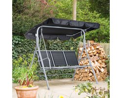 Pugsdrly Hollywoodschommel met zonnescherm, tuinschommel met antislipvoeten, 171 x 108 x 150 cm, zwart
