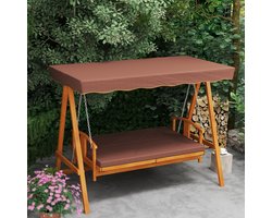 Pugsdrly Hollywoodschommel met zonnescherm, tuinschommel van echt hout, schommelbank met ligfunctie, voor 3 personen, bruin