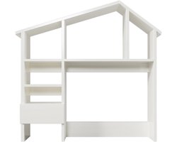 Pugsdrly Houten rek met opbergruimte, geschikt voor kinderen en tieners, met hydraulisch inklapbaar nachtkastje en kantelbeveiliging, wit