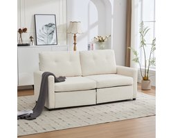 Pugsdrly Ivoorwitte 2-zitsbank met crêpe structuur en dubbele opberglade