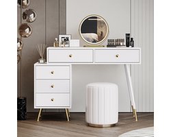 Pugsdrly Kaptafel, kaptafel met ledverlichting en spiegel, met verstelbare zijkast en uitbreidbaar ontwerp. Afmetingen: L100/H78/P40 cm (zonder kruk)