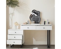 Pugsdrly Kaptafel, kaptafelset met spiegel en verlichting, uitschuifbaar blad, LED-verlichting in 3 kleuren, afmetingen: L100/H76/P40 cm (zonder kruk)