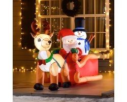 Pugsdrly Kerstdecoratie Opblaasbare kerstman Kerstdecoratie voor buiten, slee, incl. ventilator, 1,8 m, rood + bruin