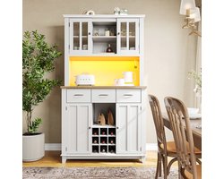 Pugsdrly Keukenkast hoge keukenkast vitrinekast buffetkast met verstelbare legplanken dressoir met ledverlichting buffetkast witte lade
