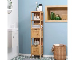 Pugsdrly kleankin badkamermeubel 3 planken 2 lades bamboe 30 cm x 30 cm x 140 cm naturel