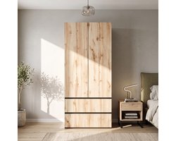 Pugsdrly Kledingkast, 90 x 50 x 200 cm, met 1 kledingstang, 2 lades en 2 deuren, moderne hoge kast voor de slaapkamer, hal, kinderkamer of kantoor (eiken Artisan/wit)