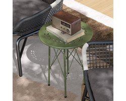 Pugsdrly Kleine ronde bijzettafel, tuintafel, met bloemen- en bladpatroon, van staal, Ø 40 x 50 cm, groen