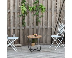 Pugsdrly Kleine ronde salontafel, stalen frame, tuintafel voor balkon, terras, woonkamer, Ø49 x 48H cm, bruin