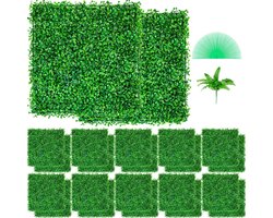 Pugsdrly Kunstmatige Gele Populier Panelen UV 24PCS Geel Populier Heg Muurpaneel Kunstmatig Gras Achterdoek 10 "x10" 4 cm Groen Gras Muur Nep Heg voor Decor Privacy Schutting Binnen Buiten Tuin Achtertuin