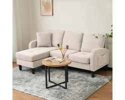 Pugsdrly L-vormige hoekbank met chaise longue – 3-zitsbank, 166 x 118 x 77 cm, ademende katoen-linnen stof, kunststof poten, modulair ontwerp, ideaal voor woonkamer, appartementen en kantoren