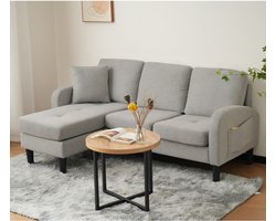 Pugsdrly L-vormige hoekbank met chaise longue – 3-zitsbank, 166 x 118 x 77 cm, ademende katoen-linnen stof, kunststof poten, modulair ontwerp, ideaal voor woonkamer, appartementen en kantoren