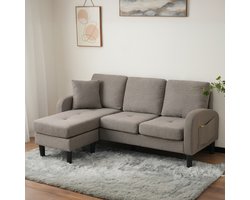 Pugsdrly L-vormige hoekbank met chaise longue – 3-zitsbank, 166 x 118 x 77 cm, ademende katoen-linnen stof, kunststof poten, modulair ontwerp, ideaal voor woonkamers, appartementen en kantoren