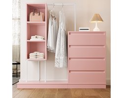 Pugsdrly Ladekast, kastencombinatie, roze kast, dressoir, kledingrek, afmetingen: B140/D40/H135, roze