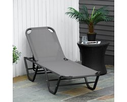 Pugsdrly ligstoel strandstoel 5-traps aluminium tuinstoel relaxstoel textiel grijs+zwart 163 x 58,5 x 91 cm