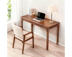 Pugsdrly Massief houten bureau met lades, sta-bureau met afgeronde hoeken, ideaal voor kleine studeerkamers en slaapkamers, in Mid-Century Modern-stijl, walnoot（Zonder stoel）