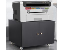 Pugsdrly Metalen printerstandaard met mobiele printtafels voor kleine ruimtes met deur en verstelbare plank, archiefkast op wieltjes voor thuiskantoor (zwart)