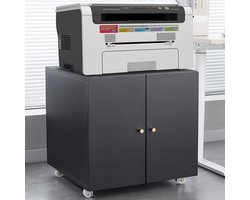 Pugsdrly Metalen printerstandaard met mobiele printtafels voor kleine ruimtes met deur en verstelbare plank, archiefkast op wieltjes voor thuiskantoor (zwart)