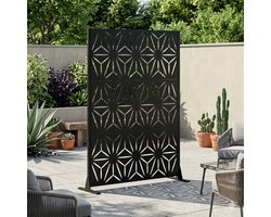 Pugsdrly Metalen privacyscherm voor buiten, vrijstaand, 183 x 116 cm decoratieve metalen schuttingpanelen met stabiele voet, draagbare scheidingsschermen voor terras, balkon, achtertuin en tuin