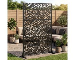 Pugsdrly Metalen privacyscherm voor buiten, vrijstaand, 183 x 116 cm decoratieve metalen schuttingpanelen met stabiele voet, draagbare scheidingsschermen voor terras, veranda, balkon, achtertuin, tuin