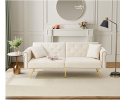Pugsdrly Moderne 2-zits slaapbank - fluwelen bekleding, in 3 standen verstelbare rugleuning en goudkleurige metalen pootjes Elegante bank met slaapfunctie - ruimtebesparend, slijtvast, ideaal voor kleine kamers