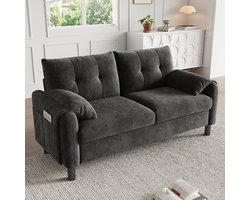 Pugsdrly Moderne 2-zitsbank, comfortabele gestoffeerde bank van chenille met dikke kussens, comfortabele bank voor woonkamer, slaapkamer, klein appartement, gestoffeerde meubels in Scandinavische stijl, grijs
