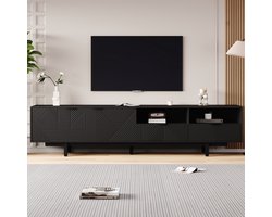 Pugsdrly Moderne Boheemse tv-kast met abstracte zwarte geometrische lijnen Tv-kast met moderne minimalistische kastdeurdecoratie met opbergruimte 200*40*51 cm, maximale capaciteit 90 inch tv