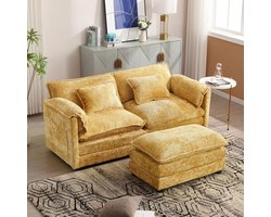 Pugsdrly Moderne en minimalistische 2-zitsbank met voetensteun, chenille stof, met opbergvakken aan de zijkant en kussens, comfortabel en ruim, geschikt voor de woonkamer/slaapkamer