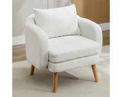 Pugsdrly Moderne en sobere fluwelen fauteuil met kussens, fauteuil met extra dikke kussens, eenvoudige fauteuil, gestoffeerde fauteuil, relaxfauteuil, stoel met massief houten poten