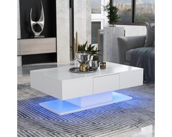 Pugsdrly Moderne hoogglans theetafel 100 cm met 2 witte lades Grote salontafel in wit