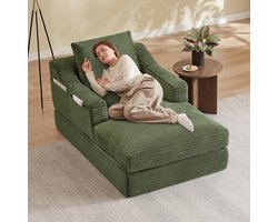 Pugsdrly Moderne minimalistische corduroy luie loungestoel, ruime eenpersoonssofa, ontspanningsbank voor woonkamer en slaapkamer, dubbellaags ontwerp, uit te klappen tot bed