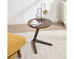 Pugsdrly Moderne, minimalistische ronde tafel van hout, bijzettafel van massief hout, bijzettafel voor bank, bijzettafel voor de woonkamer die onder de bank kan worden geschoven, tv-meubel voor kleine ruimtes, dat boven de bank past.