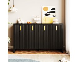 Pugsdrly Moderne, minimalistische zwarte dressoir: de perfecte combinatie van flexibele opbergruimte en elegant design. De dressoir heeft gouden handgrepen en verstelbare scheidingswanden