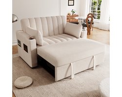 Pugsdrly Moderne multifunctionele bank, slaapbank, slaapbank met slaapfunctie, tweezitsbank met verstelbare rugleuning, met bekerhouders en kussens, geschikt voor de woonkamer, slaapkamer, appartement, enz