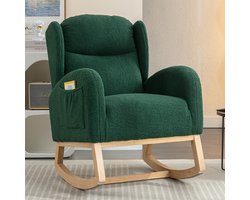 Pugsdrly Moderne schommelstoel met Teddy-stofbekleding, oorfauteuil, gestoffeerde zitting voor woonkamer en slaapkamer, groen