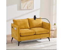 Pugsdrly Moderne tweezitsbank Kleine stoffen bank Fauteuil met opbergruimte Zijvak + verstelbare houder voor mobiele telefoon Geschikt voor de woonkamer/slaapkamer/balkon