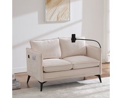 Pugsdrly Moderne tweezitsbank Kleine stoffen bank Fauteuil met opbergruimte Zijvak + verstelbare houder voor mobiele telefoon Geschikt voor de woonkamer/slaapkamer/het balkon