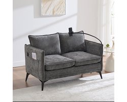 Pugsdrly Moderne tweezitsbank Kleine stoffen bank met opbergvak aan de zijkant + verstelbare houder voor mobiele telefoon Geschikt voor de woonkamer/slaapkamer/het balkon