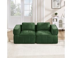 Pugsdrly Moderne tweezitsbank, modulaire hoekbank zonder frame, 32D-schuim met hoge dichtheid, diepe zitting, zachte en comfortabele bekleding, voor de woonkamer en appartementen, geen montage nodig, groen.
