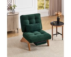 Pugsdrly Moderne verstelbare loungestoel zonder rugleuning, bekleed met stof, met voetensteun, lendenkussen en houten poten voor woonkamer/slaapkamer/kantoor