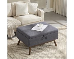 Pugsdrly Moderne vierkante opbergbank in mid-century stijl, gemonteerd, geschikt voor de woonkamer, hal en familiekamer, te gebruiken als salontafel, voetenbankje of schoenenbankje.